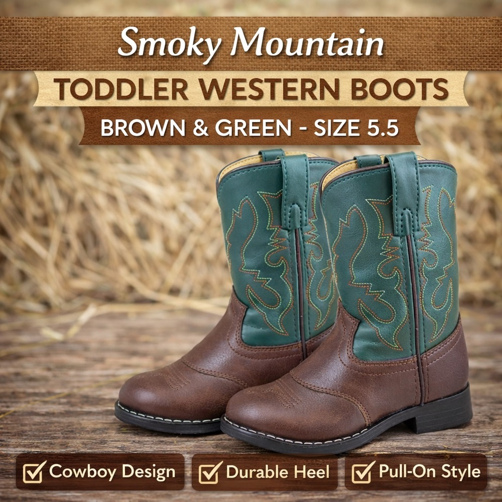Smoky Mountain Toddler Brown & Green Western Roper Boots Size 5.5